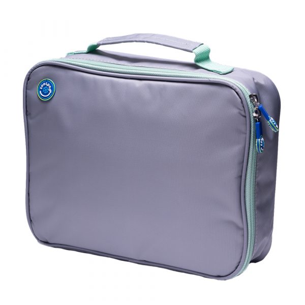 Coolpod Freezable Bento Regular Bag in grey with mint green handle and zipper, featuring built-in ice packs to keep food cool for up to 8 hours, ideal for daily use.