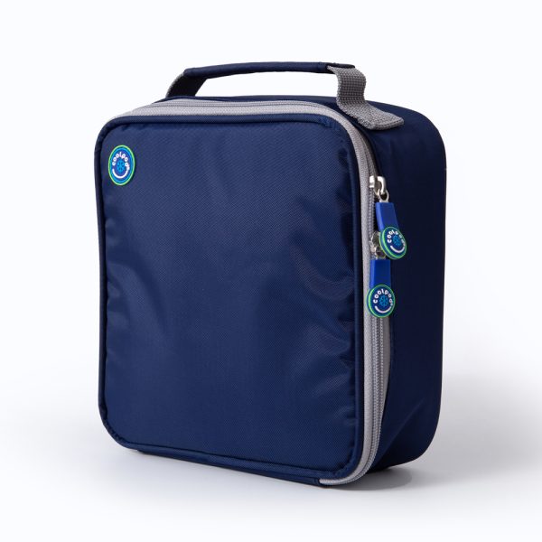 Coolpod freezable square lunch cooler bag in navy blue, designed to keep your food fresh and cool throughout the day.