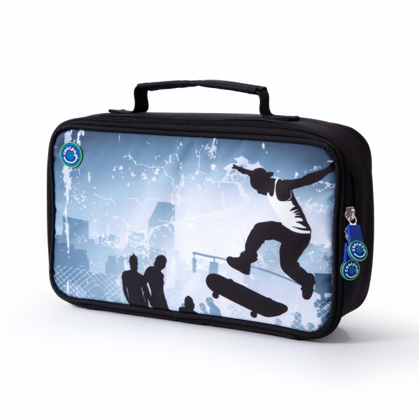 Coolpod freezable rectangular lunch cooler bag with a skateboard design, ideal for keeping your meals fresh and cool throughout the day.