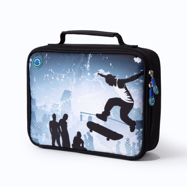 Coolpod Freezable Bento Cooler Bag Regular featuring a black and white skateboarder design with a cityscape background.