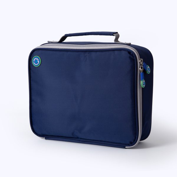 Coolpod Freezable Bento Cooler Bag Regular in solid navy blue with a gray zipper and handle, featuring Coolpod branding on the front.