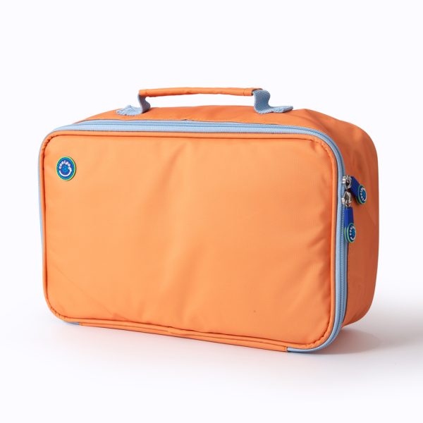 Coolpod Freezable Rectangular Lunch Cooler Bag in bright orange with gray accents, designed to keep food chilled for hours with its convenient insulated design.